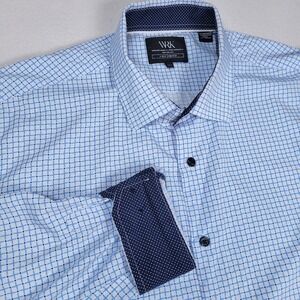 WRK 4 Way Stretch Men's 17.5 XL Blue Plaid Flip Cuff Long Sleeve Shirt